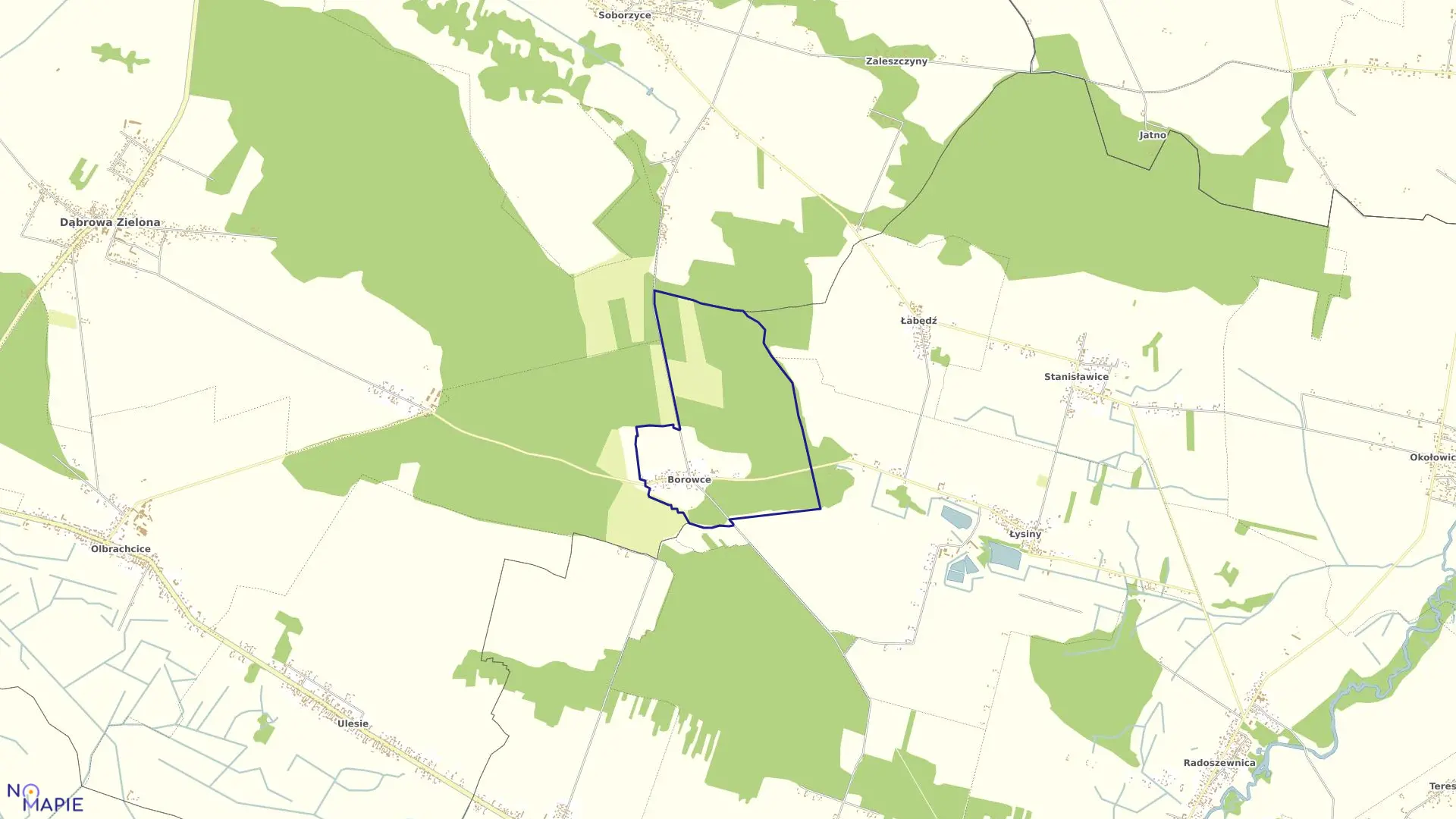 Mapa obrębu Borowce w gminie Dąbrowa Zielona
