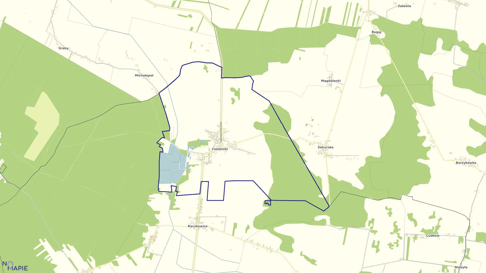 Mapa obrębu Cielętniki w gminie Dąbrowa Zielona
