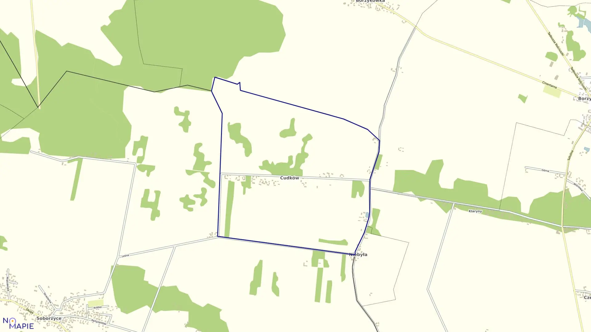 Mapa obrębu Cudków w gminie Dąbrowa Zielona
