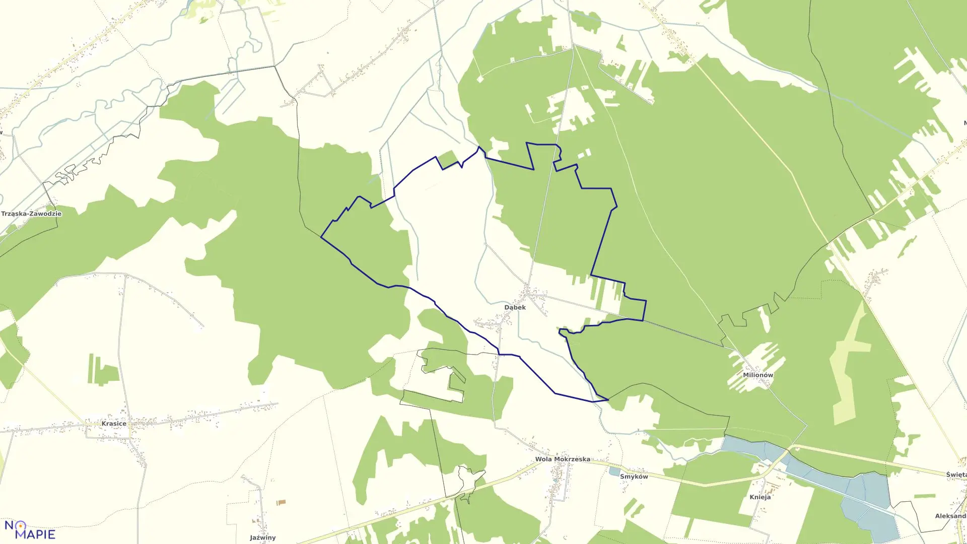Mapa obrębu Dąbek w gminie Dąbrowa Zielona