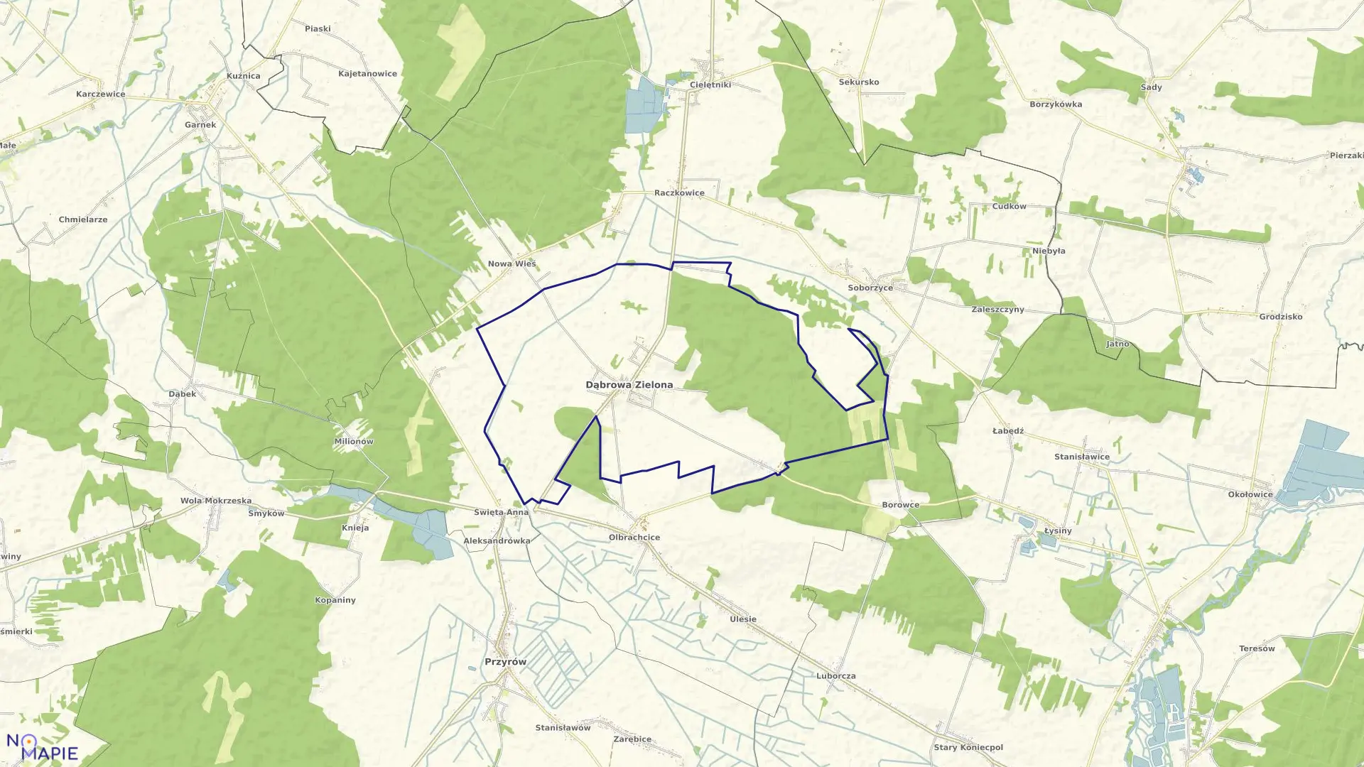 Mapa obrębu Dąbrowa Zielona w gminie Dąbrowa Zielona