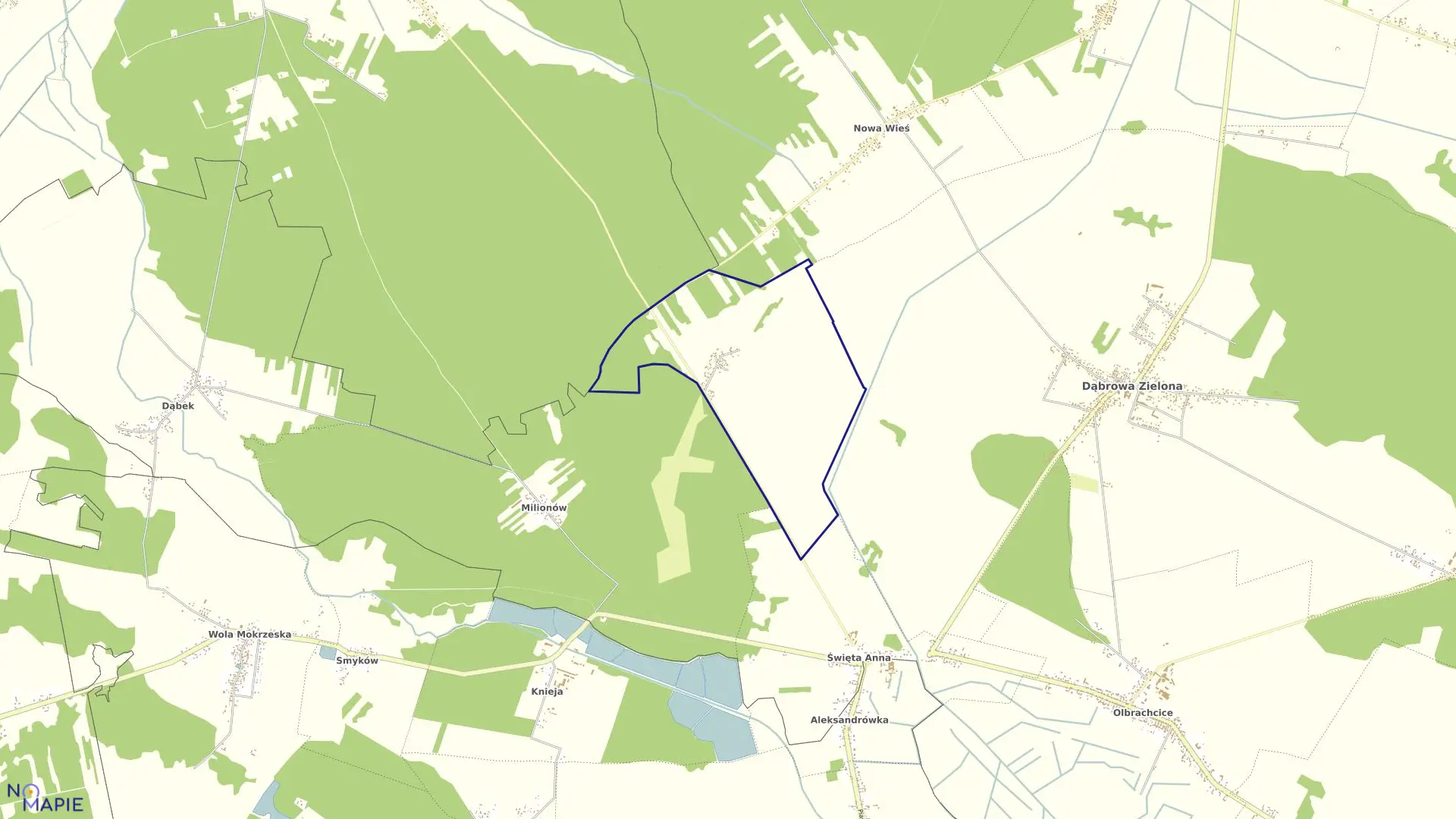 Mapa obrębu Lipie w gminie Dąbrowa Zielona