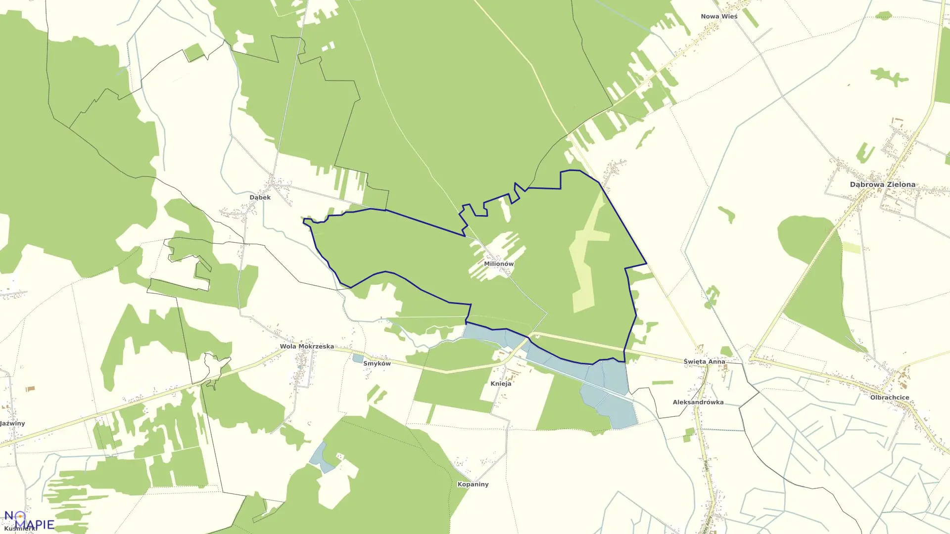 Mapa obrębu Milionów w gminie Dąbrowa Zielona