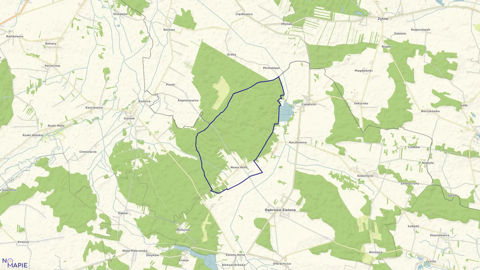 Mapa obrębu Nowa Wieś w gminie Dąbrowa Zielona